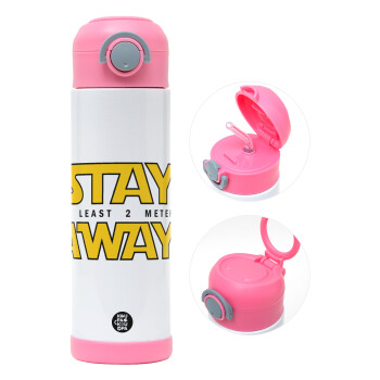 Stay Away, Children's hot water bottle, stainless steel, with safety straw, PINK (500ml)