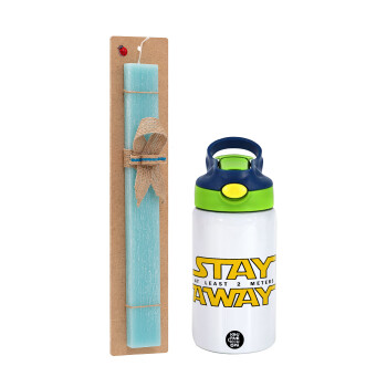 Stay Away, Easter Set, Children's thermal stainless steel bottle with safety straw, green/blue (350ml) & aromatic flat Easter candle (30cm) (TURQUOISE)