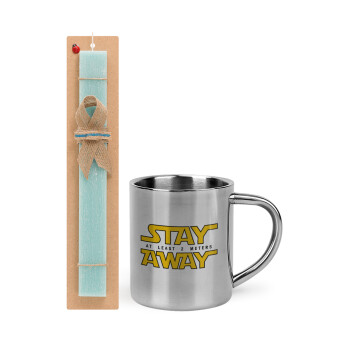 Stay Away, Easter Set, metallic thermal cup (300ml) & aromatic flat Easter candle (30cm) (TURQUOISE)