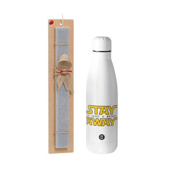 Stay Away, Easter Set, metallic stainless thermos bottle (500ml) & scented flat Easter candle (30cm) (GRAY)