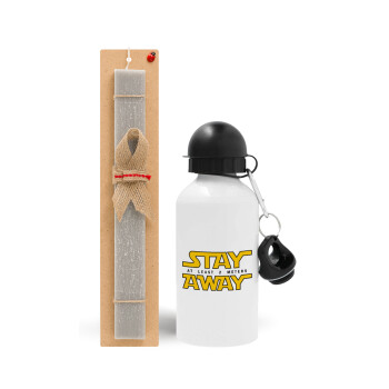 Stay Away, Easter Set, metallic aluminum water bottle (500ml) & aromatic flat Easter candle (30cm) (GRAY)