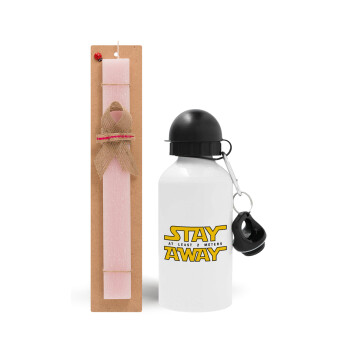 Stay Away, Easter Set, metallic aluminum bottle (500ml) & aromatic flat Easter candle (30cm) (PINK)