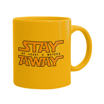 Stay Away, Ceramic coffee mug yellow, 330ml (1pcs)