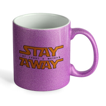 Stay Away, Κούπα Μωβ Glitter που γυαλίζει, κεραμική, 330ml