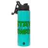 Metallic water bottle with safety lid, 850ml aluminum