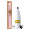 Easter Set, metallic stainless steel water bottle (750ml) & scented flat Easter candle (30cm) (PINK)