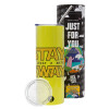 Neon Yellow Travel Tumbler θερμό, μεταλλικό καλαμάκι(Ανωξείδωτο 304 Food grade, BPA free, 600ml)