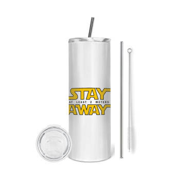 Stay Away, Eco friendly stainless steel tumbler 600ml, with metal straw & cleaning brush