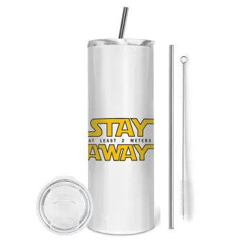 Stay Away, Tumbler ποτήρι θερμό από ανοξείδωτο ατσάλι 600ml, με μεταλλικό καλαμάκι & βούρτσα καθαρισμού