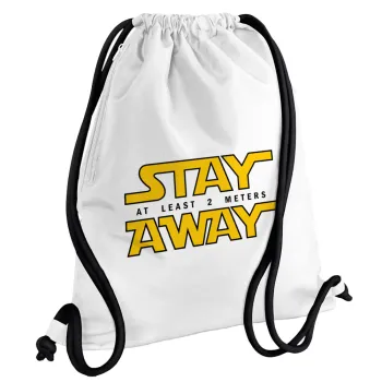 Stay Away, Backpack pouch GYMBAG white, with pocket (40x48cm) & thick cords