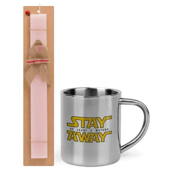 Stay Away, Easter Set, metallic thermal cup (300ml) & aromatic flat Easter candle (30cm) (PINK)
