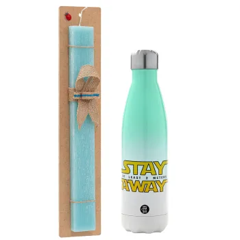 Stay Away, Easter Set, Metallic green/white thermos (Stainless steel), double-walled, 500ml & scented flat Easter candle (30cm) (TURQUOISE)