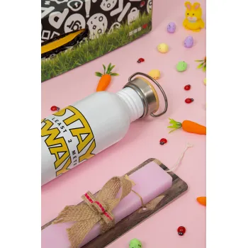 Stay Away, Πασχαλινή Λαμπάδα με παγούρι μεταλλικό (620ml, stainless steel) & κερί αρωματικό πλακέ (30cm) (ΡΟΖ)