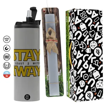 Stay Away, Πασχαλινή Λαμπάδα με Travel Tumbler θερμό (600ml, BPA free) & κερί αρωματικό πλακέ (30cm) (ΓΚΡΙ)