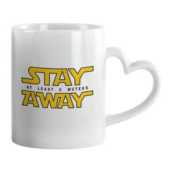 Stay Away, Κούπα καρδιά χερούλι λευκή, κεραμική, 330ml