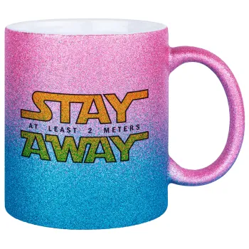 Stay Away, Κούπα Χρυσή/Μπλε Glitter, κεραμική, 330ml