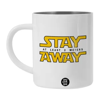 Stay Away, Λευκή Ανοξείδωτη Μεταλλική Κούπα 450ml - Διπλού Τοιχώματος 