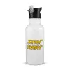 White water bottle with straw, stainless steel 600ml