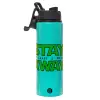 Metallic water bottle with safety lid, 850ml aluminum