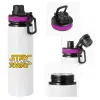 Metallic water bottle with safety lid, 850ml aluminum