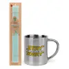 Easter Set, metallic thermal cup (300ml) & aromatic flat Easter candle (30cm) (TURQUOISE)