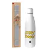 Easter Set, metallic stainless thermos bottle (500ml) & scented flat Easter candle (30cm) (GRAY)