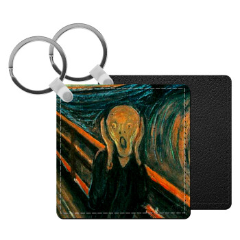 The Scream, Μπρελόκ Δερματίνη, τετράγωνο ΜΑΥΡΟ (5x5cm)