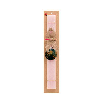 The Scream, Πασχαλινή Λαμπάδα με ξύλινο μπρελόκ & κερί αρωματικό πλακέ (30cm) (ΡΟΖ)