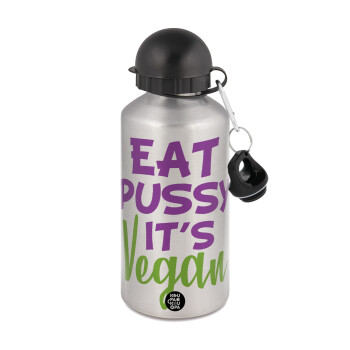 EAT pussy it's vegan, Μεταλλικό παγούρι νερού, Ασημένιο, αλουμινίου 500ml