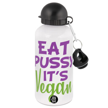 EAT pussy it's vegan, Metal water bottle, White, aluminum 500ml
