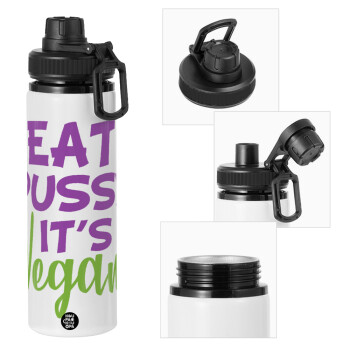 EAT pussy it's vegan, Metal water bottle with safety cap, aluminum 850ml