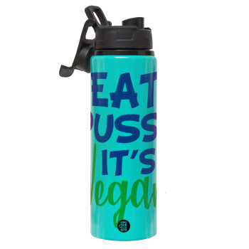 EAT pussy it's vegan, Metallic water bottle with safety lid, 850ml aluminum