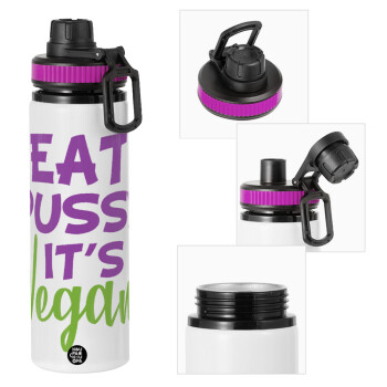 EAT pussy it's vegan, Metallic water bottle with safety lid, 850ml aluminum