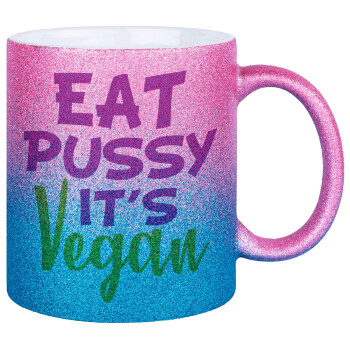 EAT pussy it's vegan, Κούπα Χρυσή/Μπλε Glitter, κεραμική, 330ml