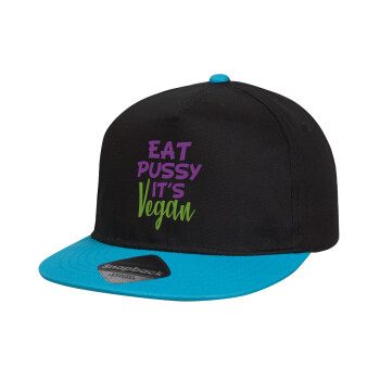 EAT pussy it's vegan, Καπέλο παιδικό snapback, 100% Βαμβακερό, Μαύρο/Μπλε