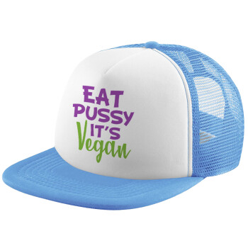 EAT pussy it's vegan, Καπέλο παιδικό Soft Trucker με Δίχτυ ΓΑΛΑΖΙΟ/ΛΕΥΚΟ (POLYESTER, ΠΑΙΔΙΚΟ, ONE SIZE)