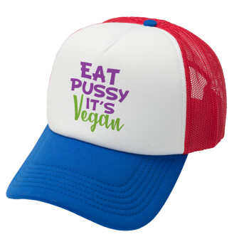 EAT pussy it's vegan, Καπέλο Soft Trucker με Δίχτυ Red/Blue/White 