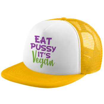 EAT pussy it's vegan, Καπέλο Ενηλίκων Soft Trucker με Δίχτυ Κίτρινο/White (POLYESTER, ΕΝΗΛΙΚΩΝ, UNISEX, ONE SIZE)