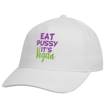 EAT pussy it's vegan, Καπέλο παιδικό Baseball, Drill, Λευκό (100% ΒΑΜΒΑΚΕΡΟ, ΠΑΙΔΙΚΟ, UNISEX, ONE SIZE)
