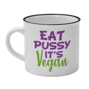 EAT pussy it's vegan, Κούπα κεραμική vintage Λευκή/Μαύρη 230ml