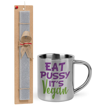 EAT pussy it's vegan, Easter Set, metallic thermal cup (300ml) & Easter aromatic flat candle (30cm) (GRAY)