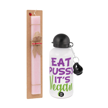EAT pussy it's vegan, Easter Set, metallic aluminum bottle (500ml) & aromatic flat Easter candle (30cm) (PINK)
