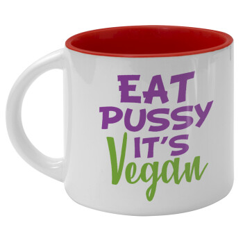 EAT pussy it's vegan, Κούπα κεραμική 400ml Λευκή/Κόκκινη