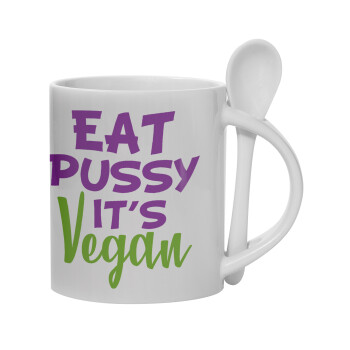 EAT pussy it's vegan, Κούπα, κεραμική με κουταλάκι, 330ml (1 τεμάχιο)