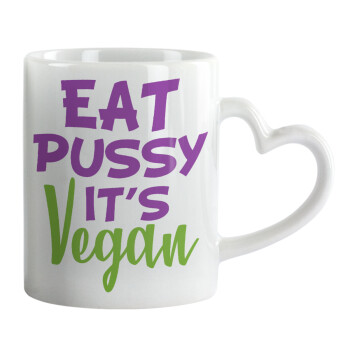EAT pussy it's vegan, Κούπα καρδιά χερούλι λευκή, κεραμική, 330ml