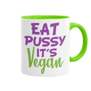EAT pussy it's vegan, Mug colored light green, ceramic, 330ml
