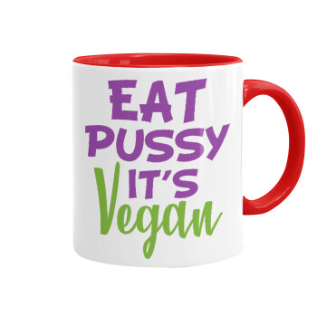 EAT pussy it's vegan, Κούπα χρωματιστή κόκκινη, κεραμική, 330ml