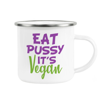 EAT pussy it's vegan, Metallic enamel cup white 360ml