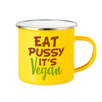 EAT pussy it's vegan, Yellow Enamel Metallic Cup 360ml