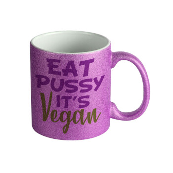 EAT pussy it's vegan, Κούπα Μωβ Glitter που γυαλίζει, κεραμική, 330ml